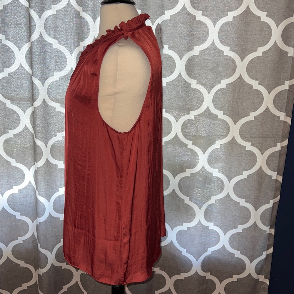 Women's Sleeveless Ruffle Neck Top - Rust - Picture 2 of 3